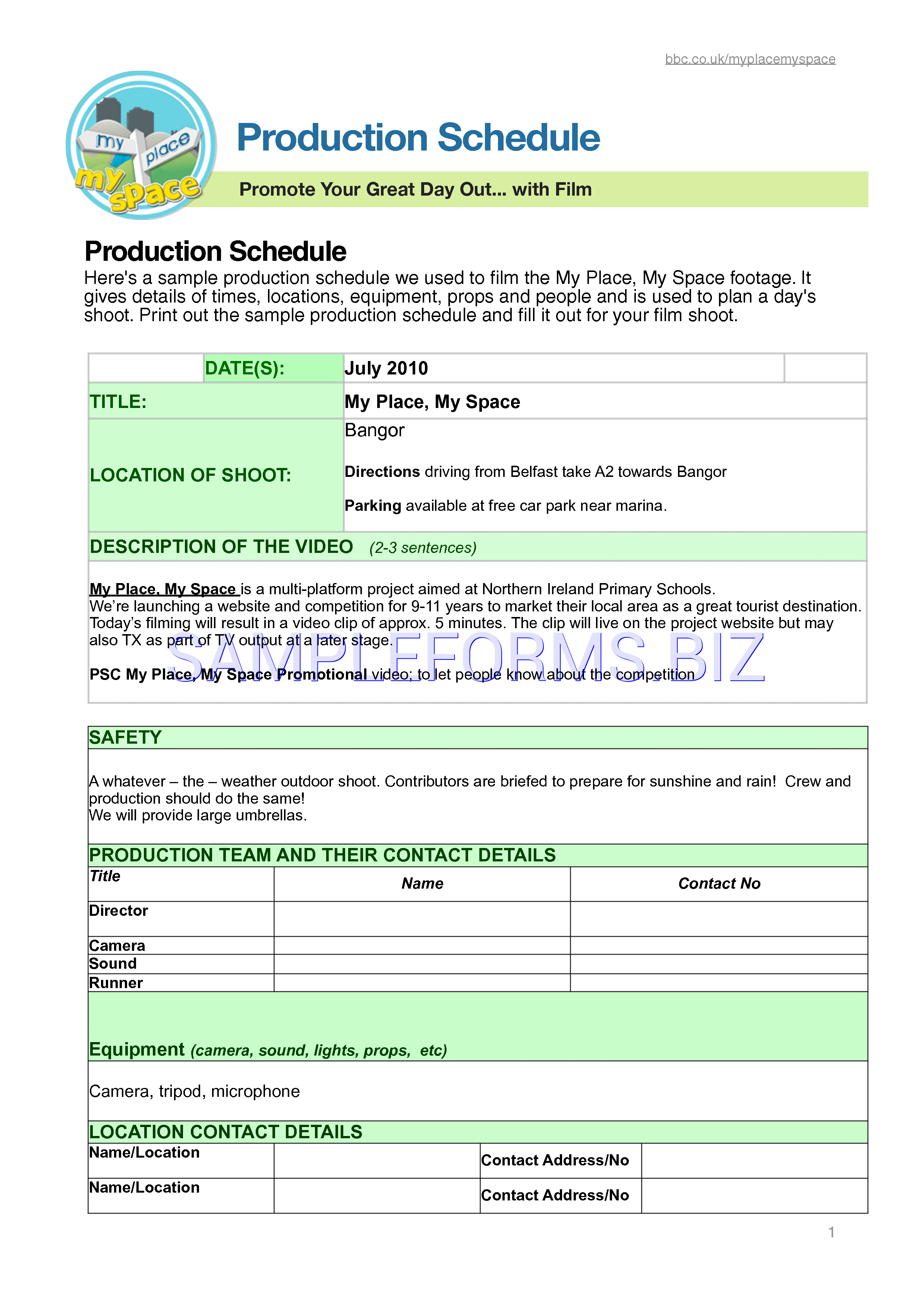 Preview free downloadable Production Schedule Template 2 in PDF (page 1)